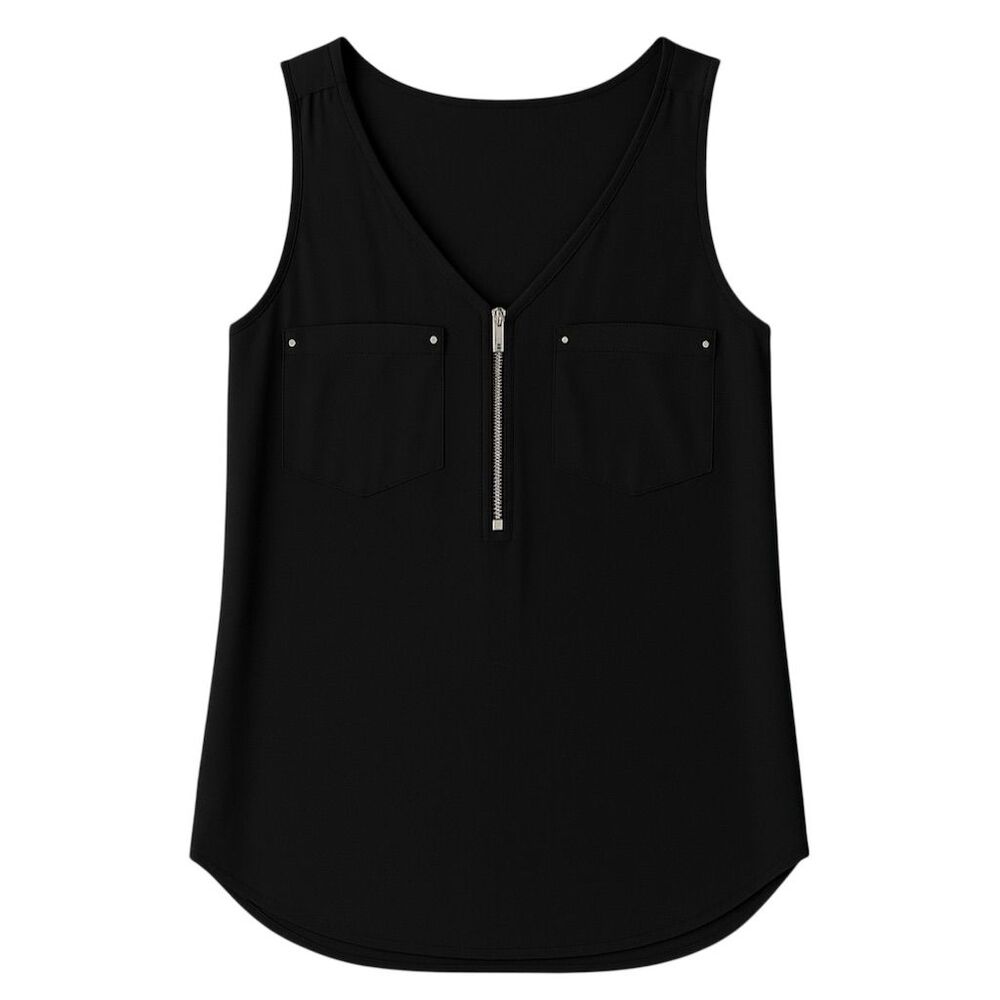 FORTUNE + IVY Stitch Fix Lighton Zip Detail Mixed Material Sleeveless Blouse